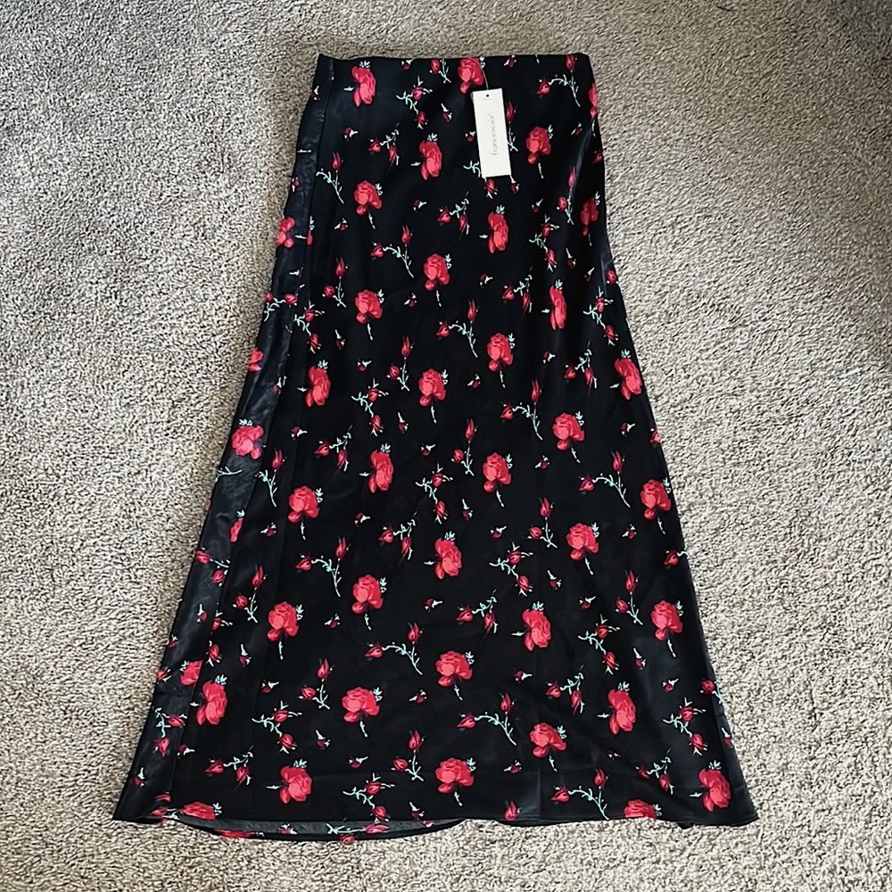 Midi floral silk skirt